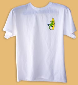 front of white gecko t-shirt item I D T S W G